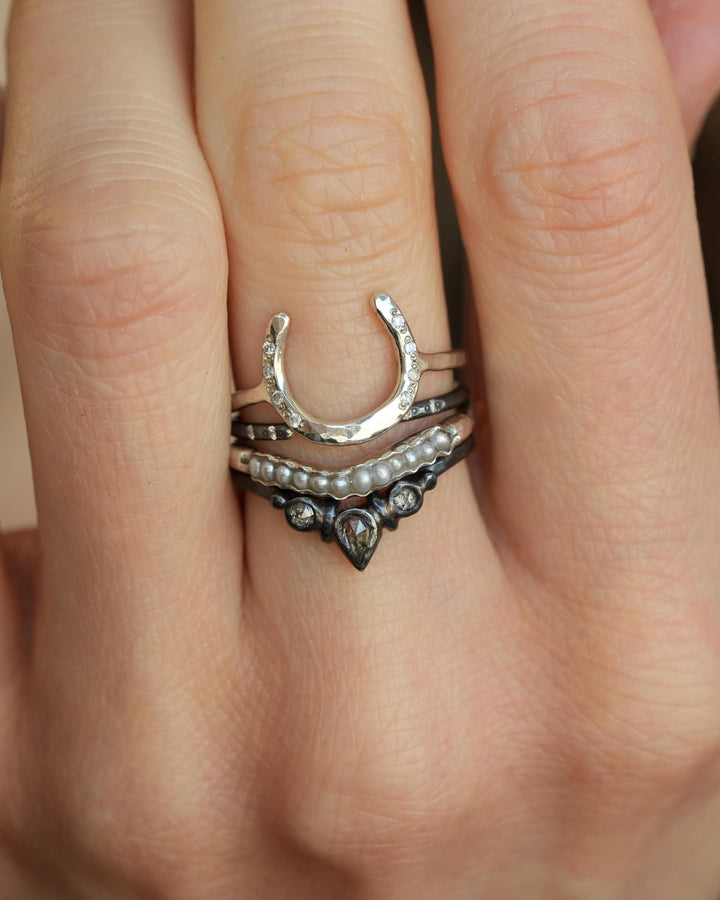 White Freshwater Pearl Wave Ring
