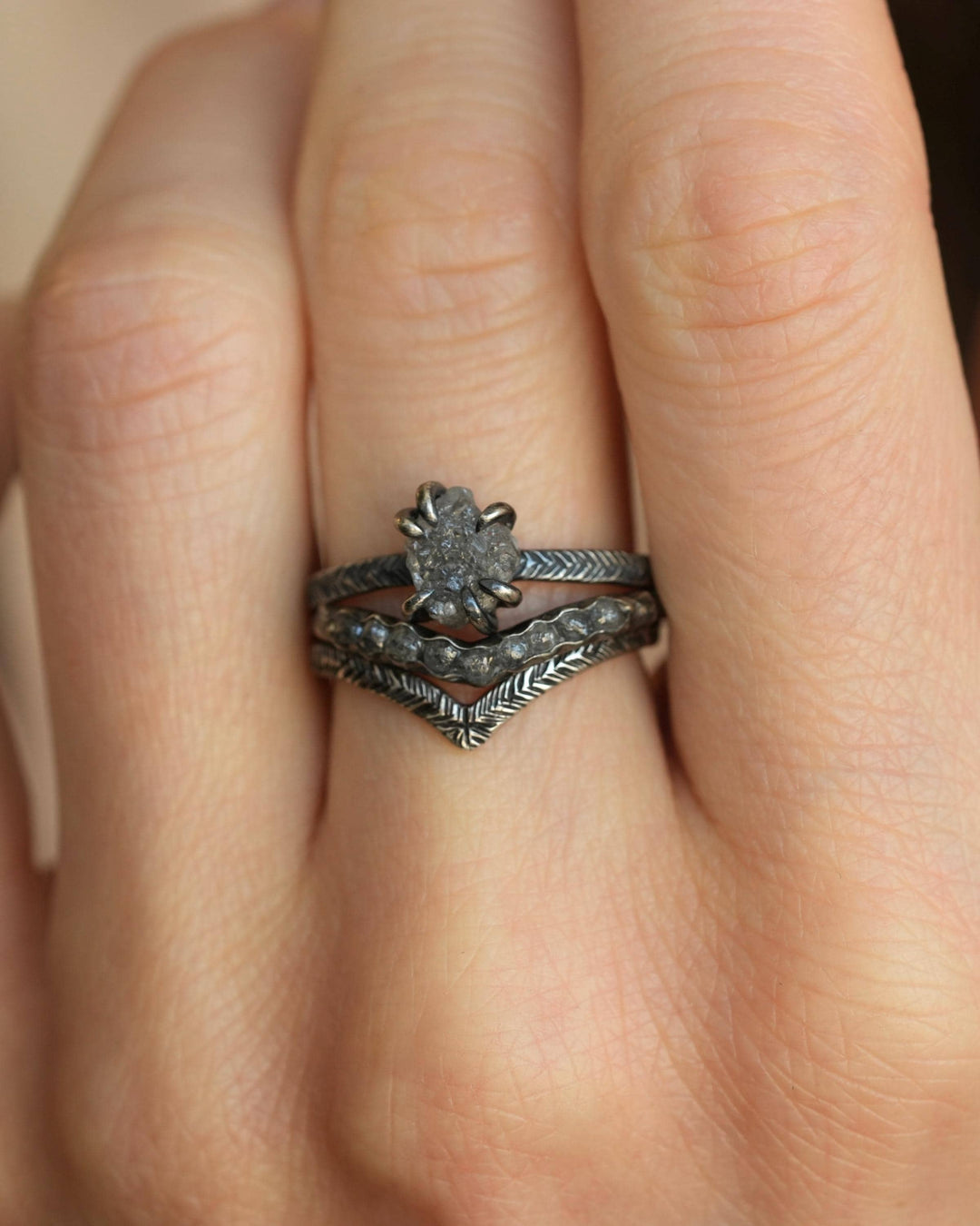 Raw Grey Diamond Wave Ring
