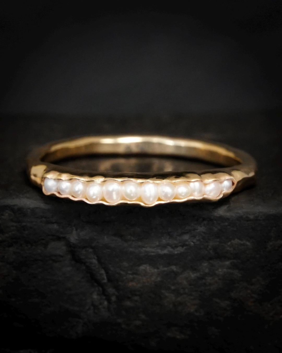 White Freshwater Pearl Gold Band
