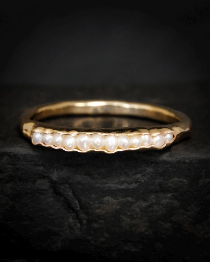 White Freshwater Pearl Gold Band