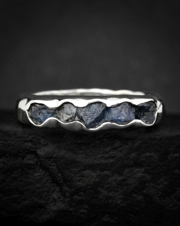 Bulky Raw Blue Sapphire Band Ring
