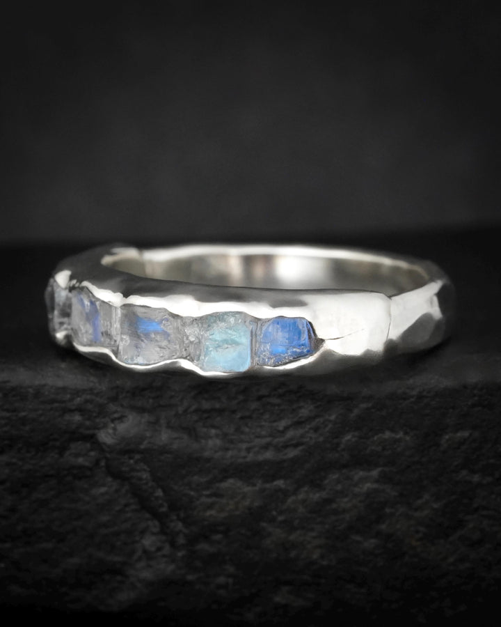 Bulky Raw Rainbow Moonstone Ring