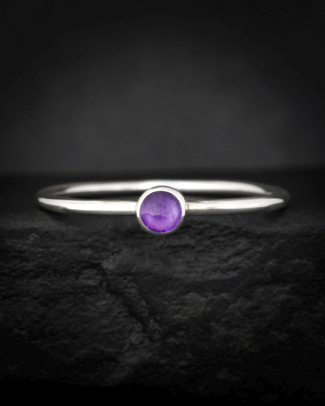 Dainty Round Amethyst Stacking Ring