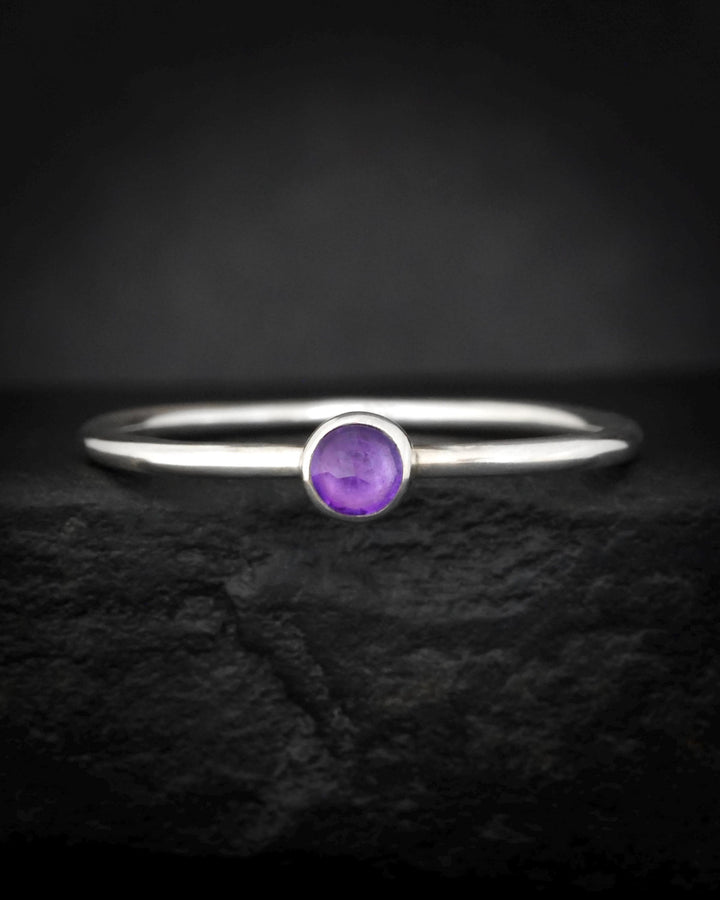 Dainty Round Amethyst Stacking Ring