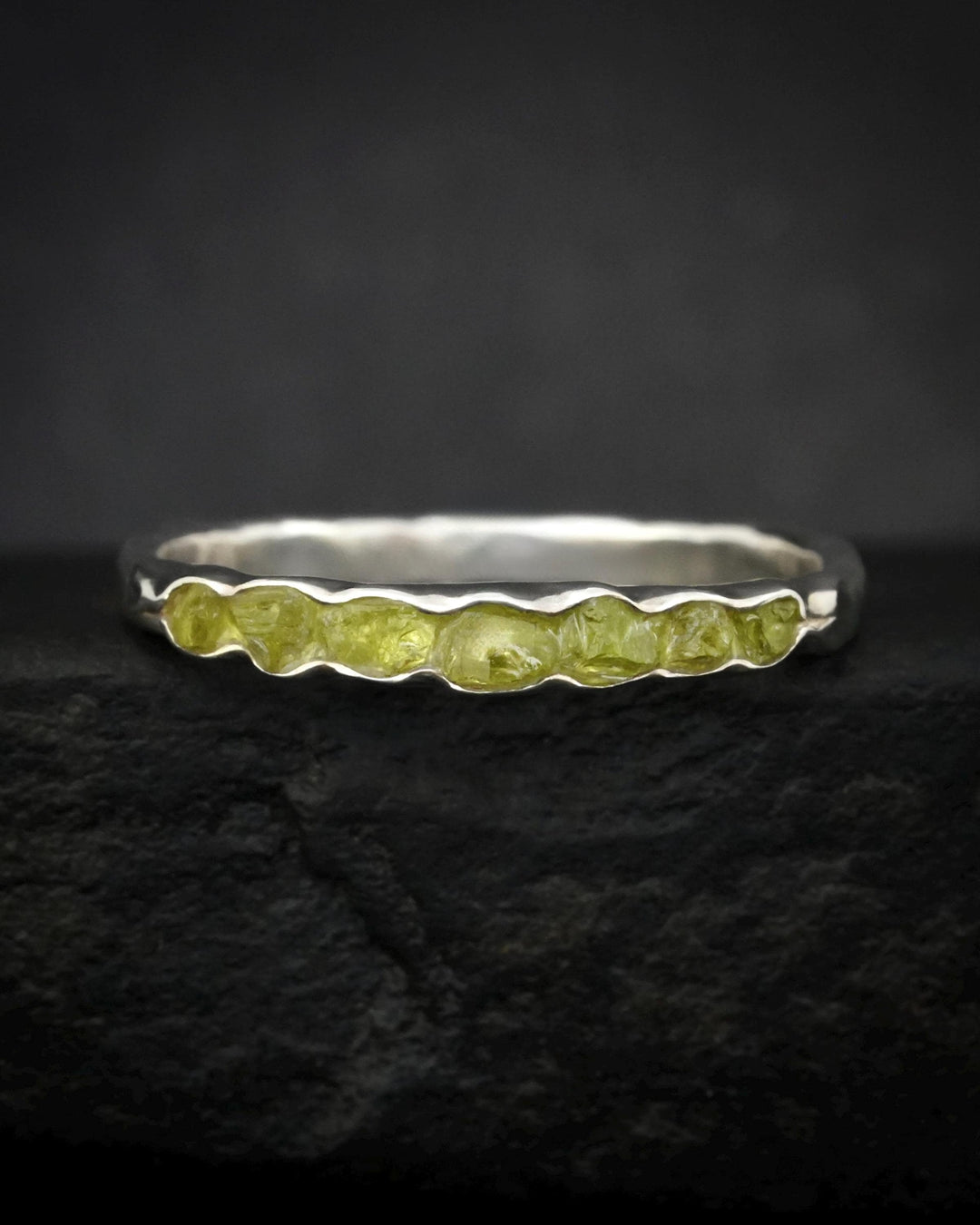 Raw Peridot Band Ring