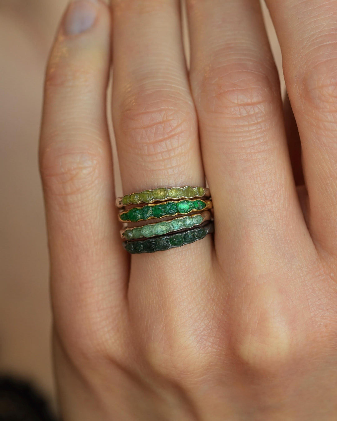 Uncut Peridot Crystal Band