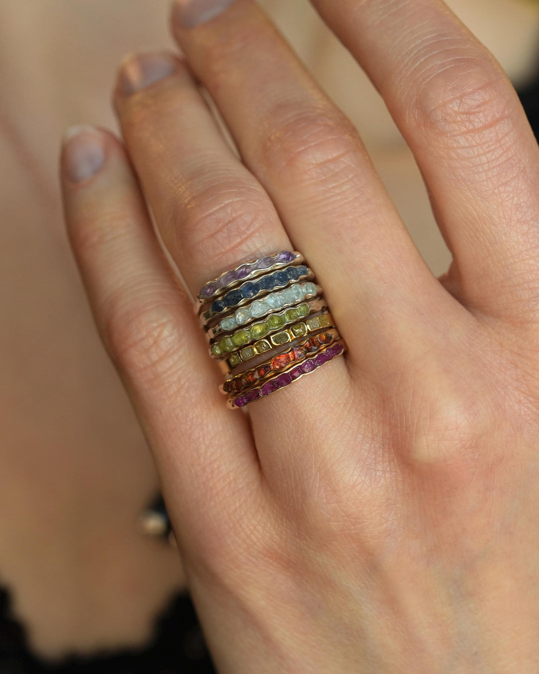 Uncut Peridot Crystal Band