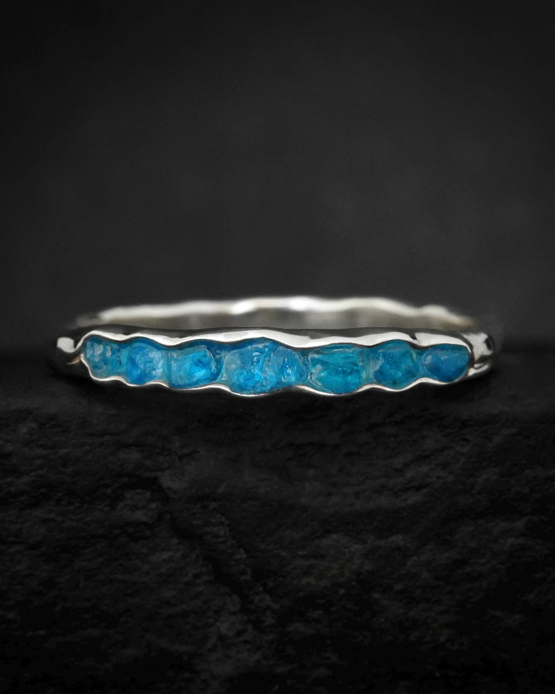 Raw Dark Blue Apatite Ring