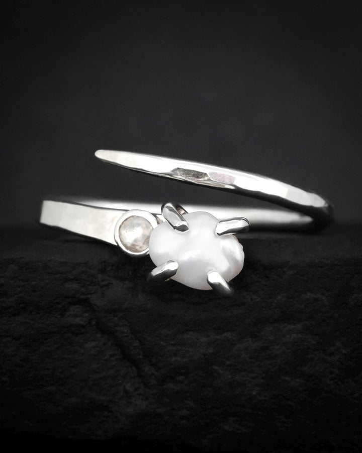 White Pearl and Diamond Ring