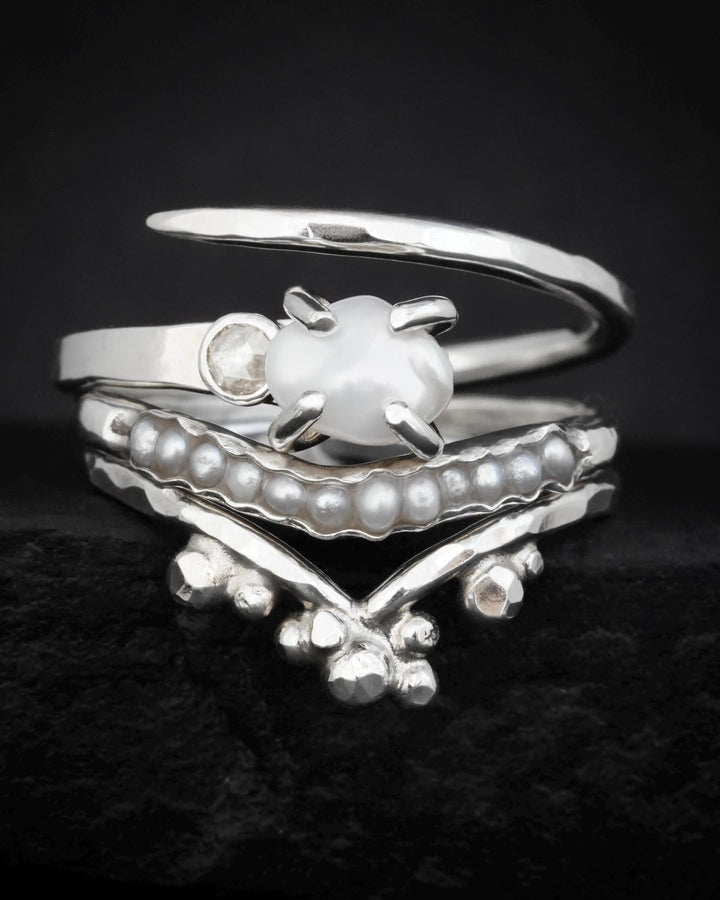 White Pearl and Diamond Ring