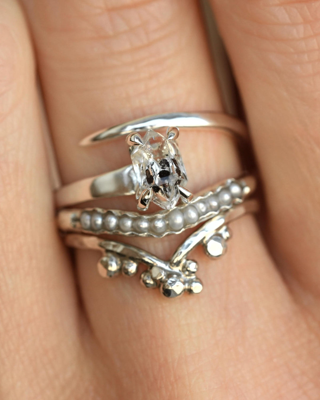 Herkimer Diamond Horseshoe Nail Ring