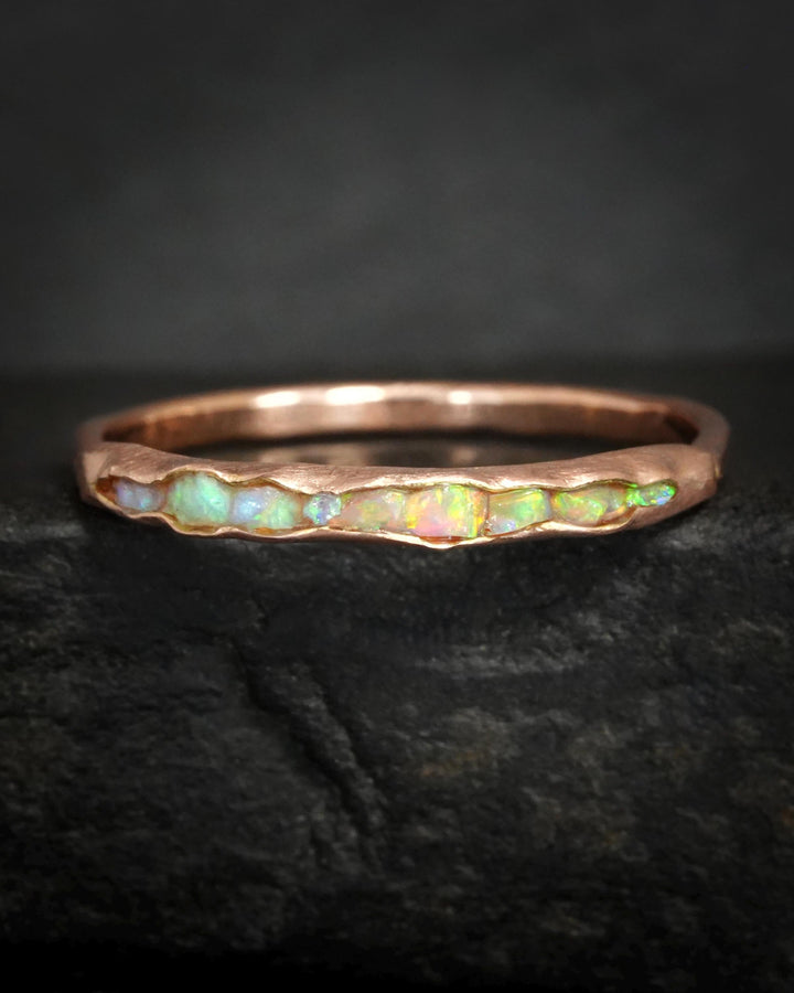 Slim Rustic Raw Opal Band