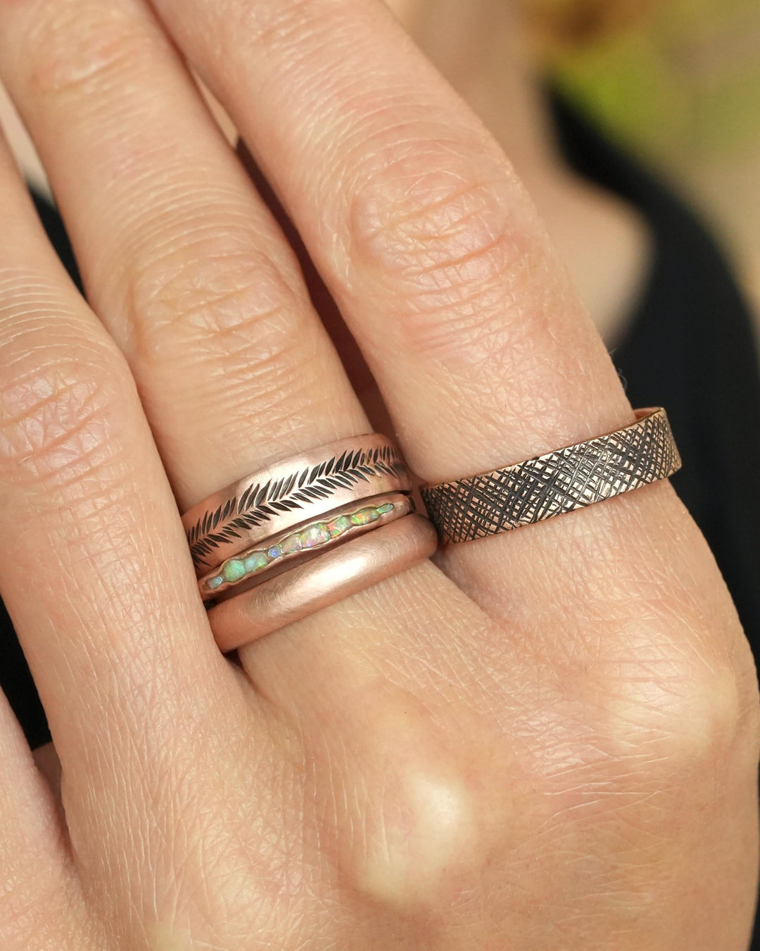 Slim Rustic Raw Opal Band