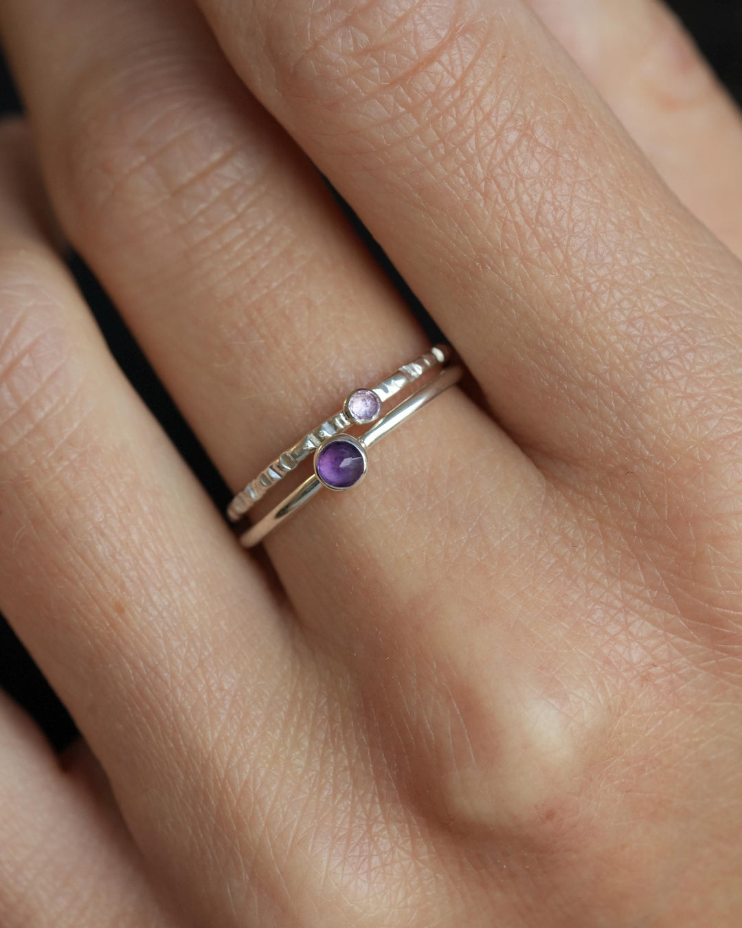 Delicate Round Amethyst Stacking Ring