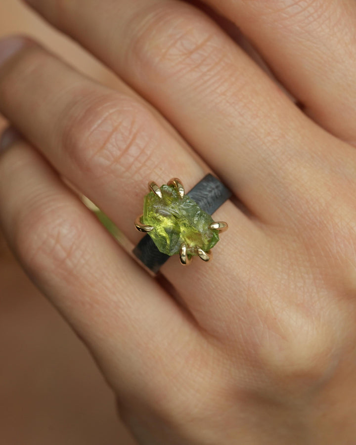 Raw Peridot Statement Ring