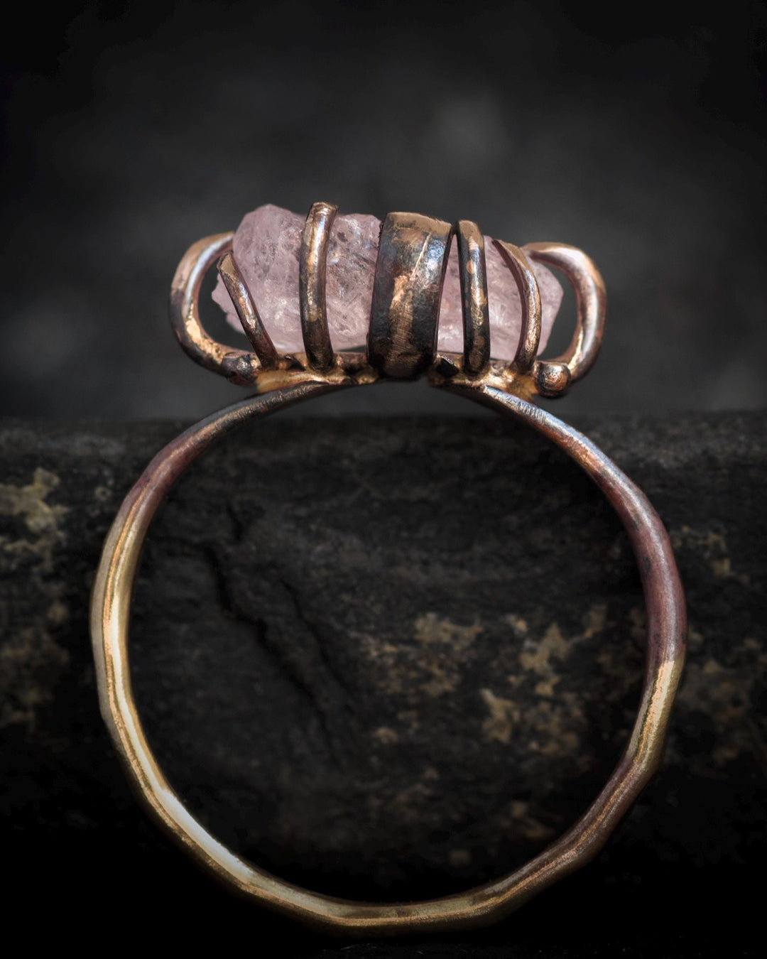 Raw Morganite Crystal Ring