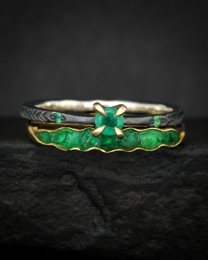 Black Silver Round Emerald Ring