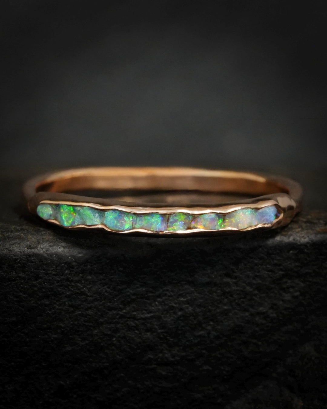 Slim Rustic Raw Opal Band