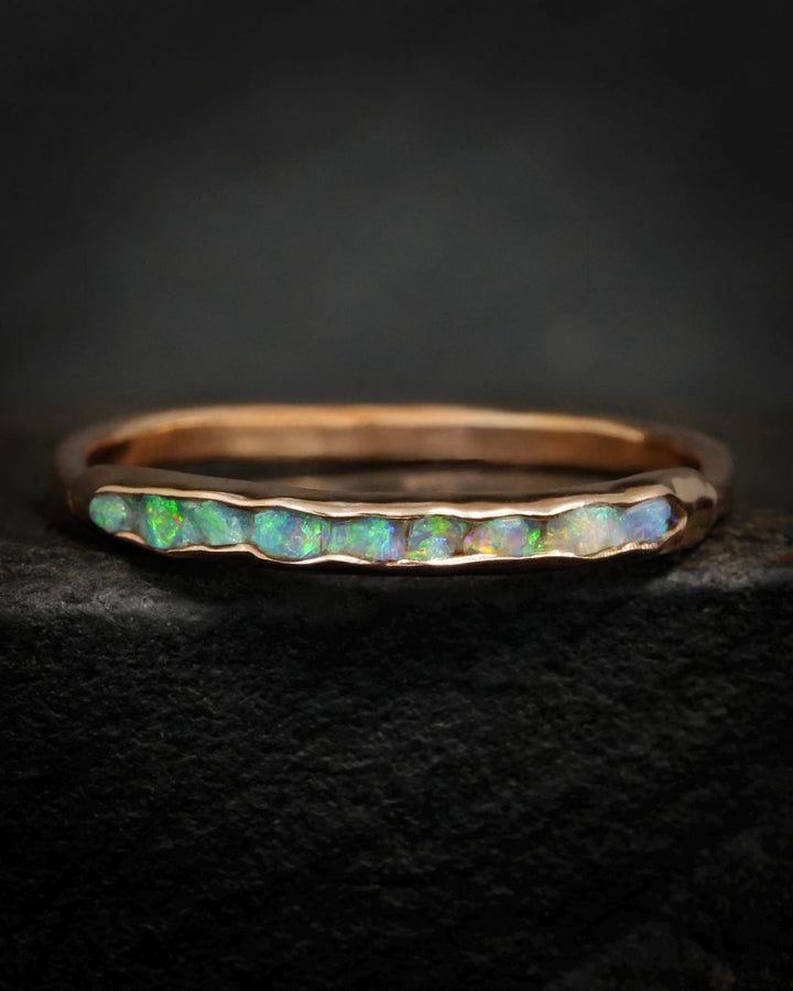Slim Rustic Raw Opal Band