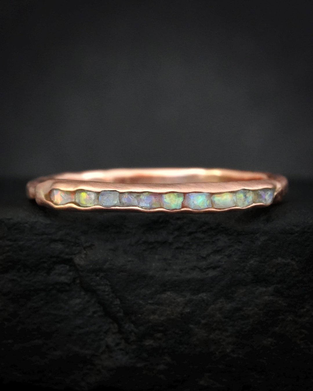 Slim Rustic Raw Opal Band