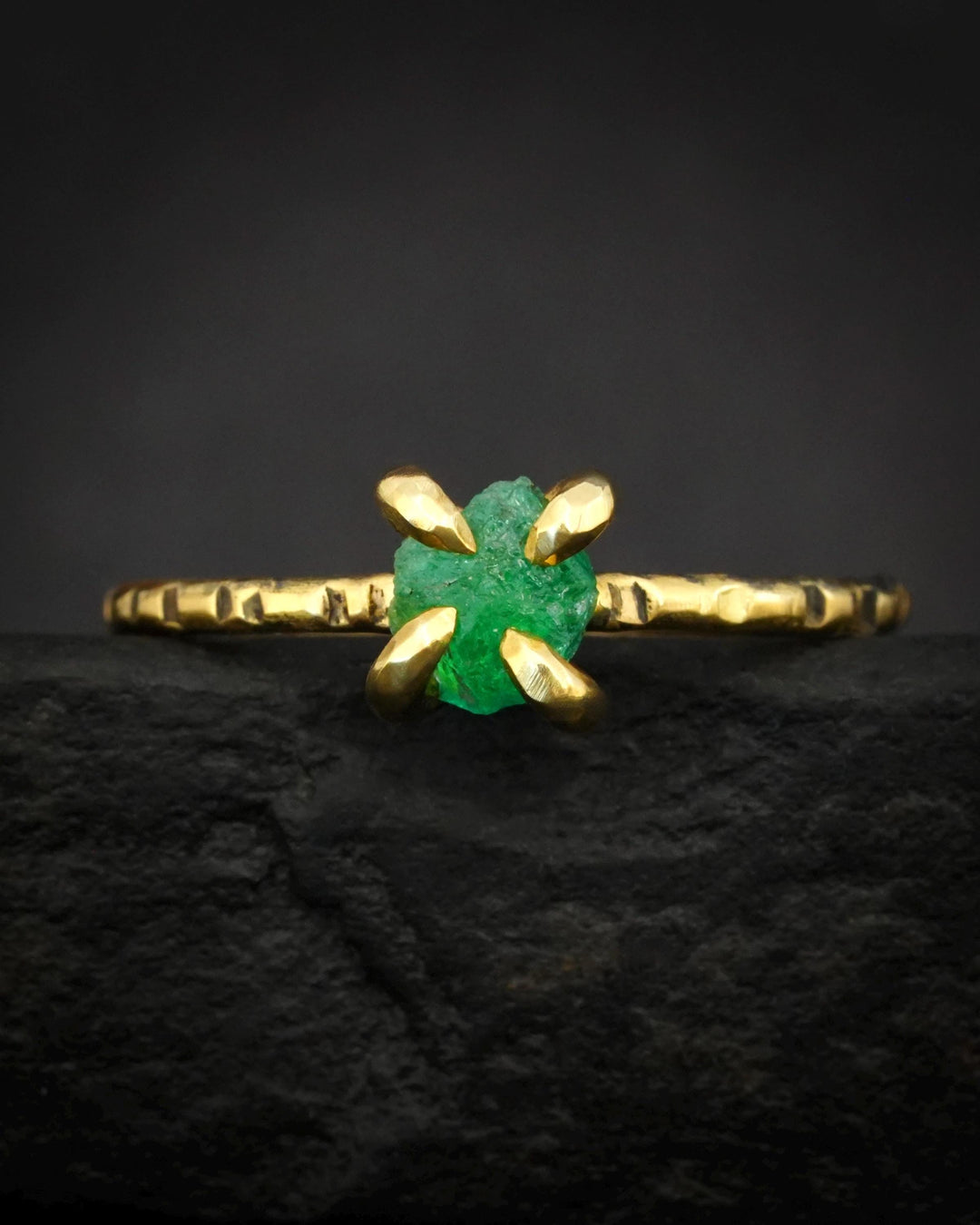 Raw Emerald Crystal Ring