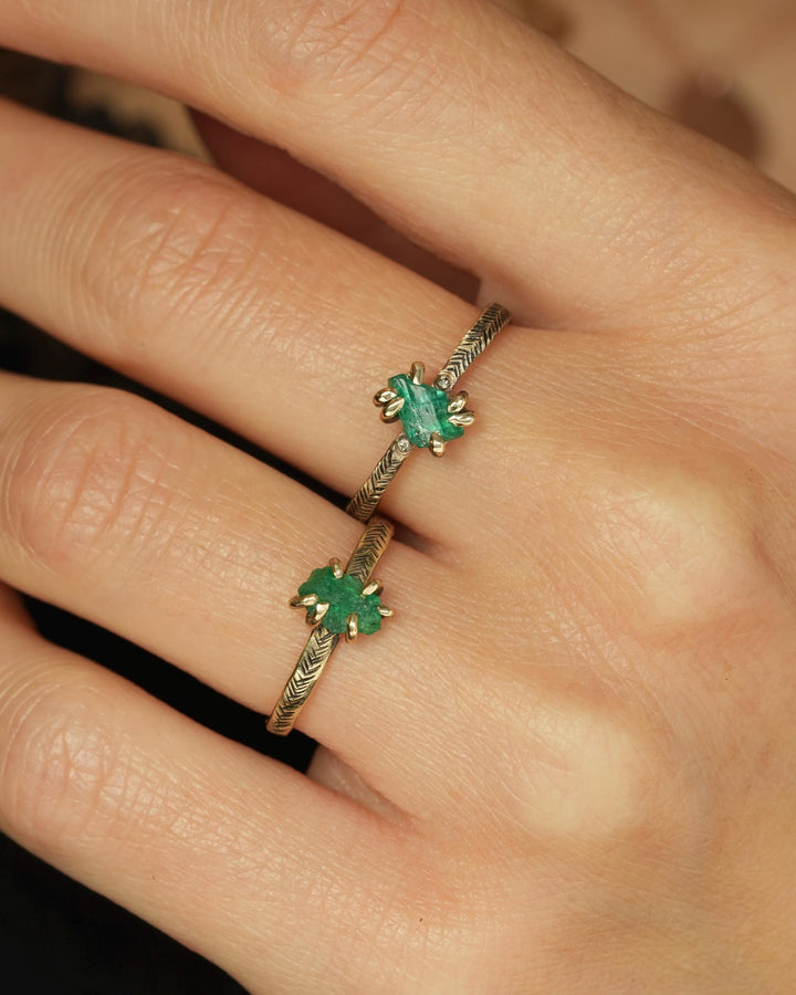 Raw Emerald Crystal Ring