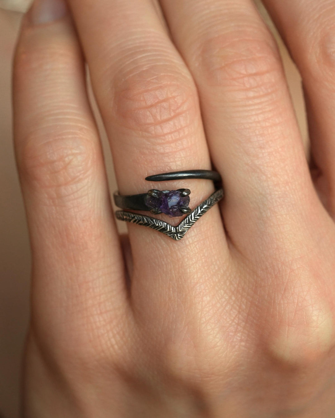 Amethyst Horseshoe Nail Ring