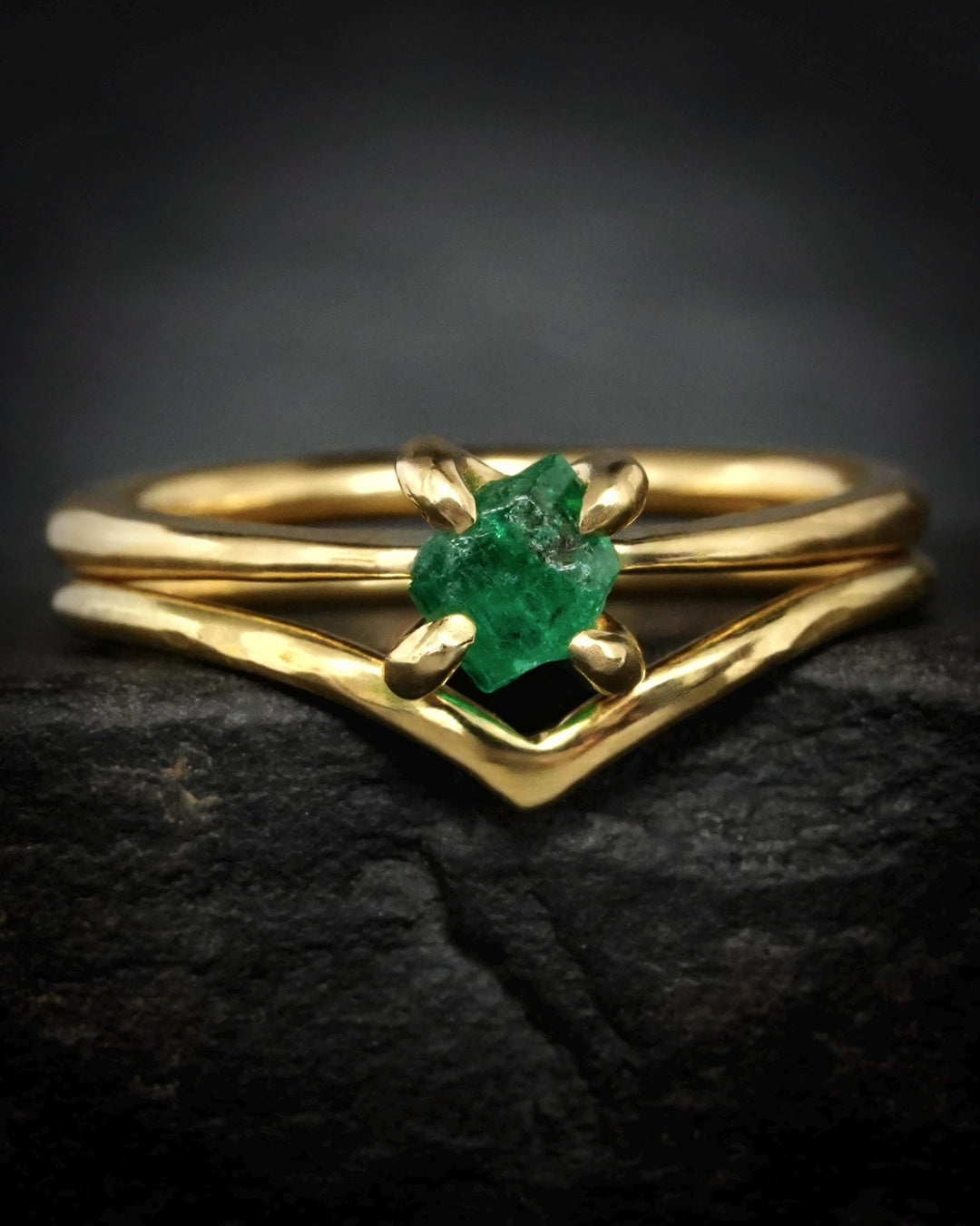 Raw Natural Emerald Crystal Ring