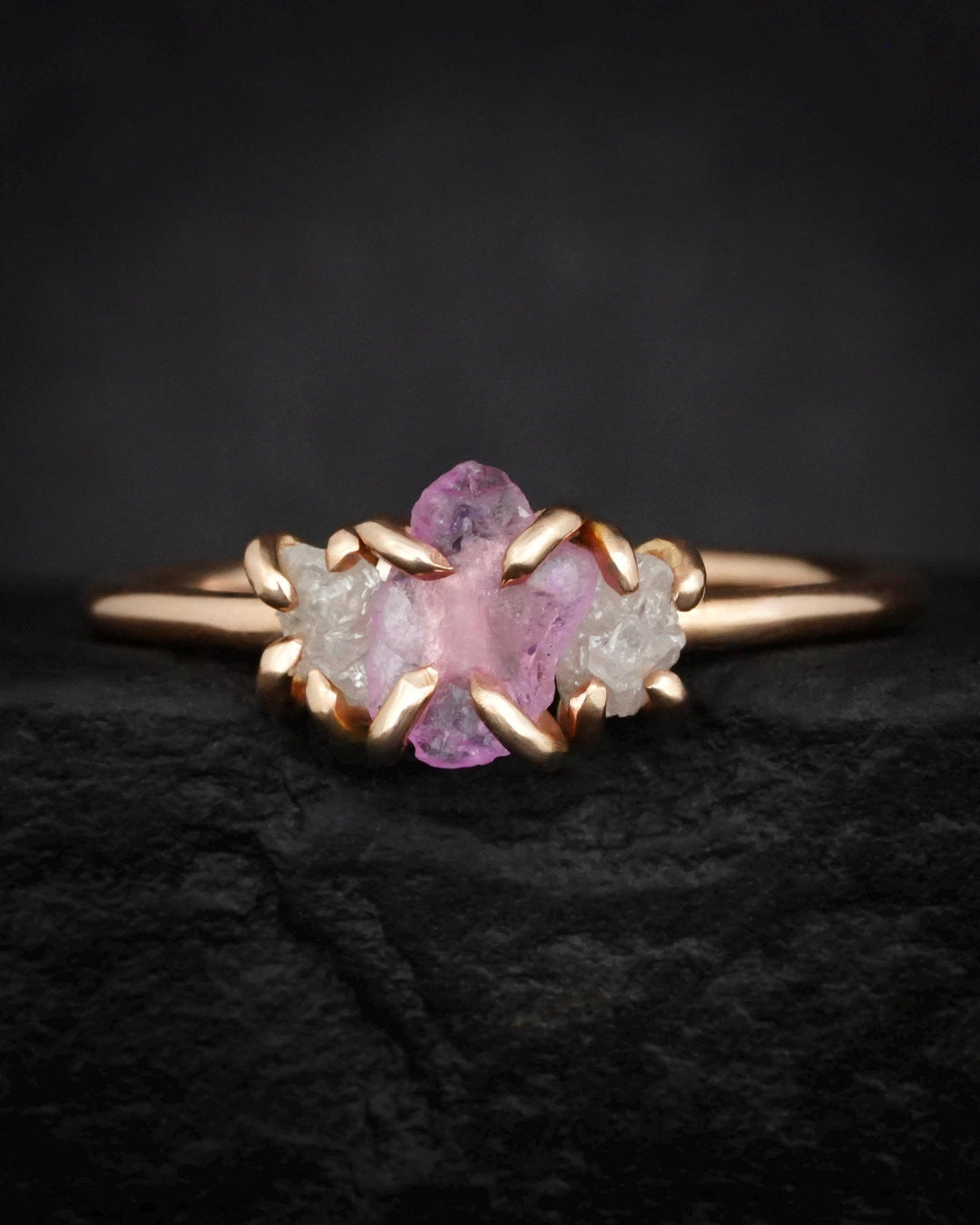 Raw Pink Sapphire And Diamond Ring