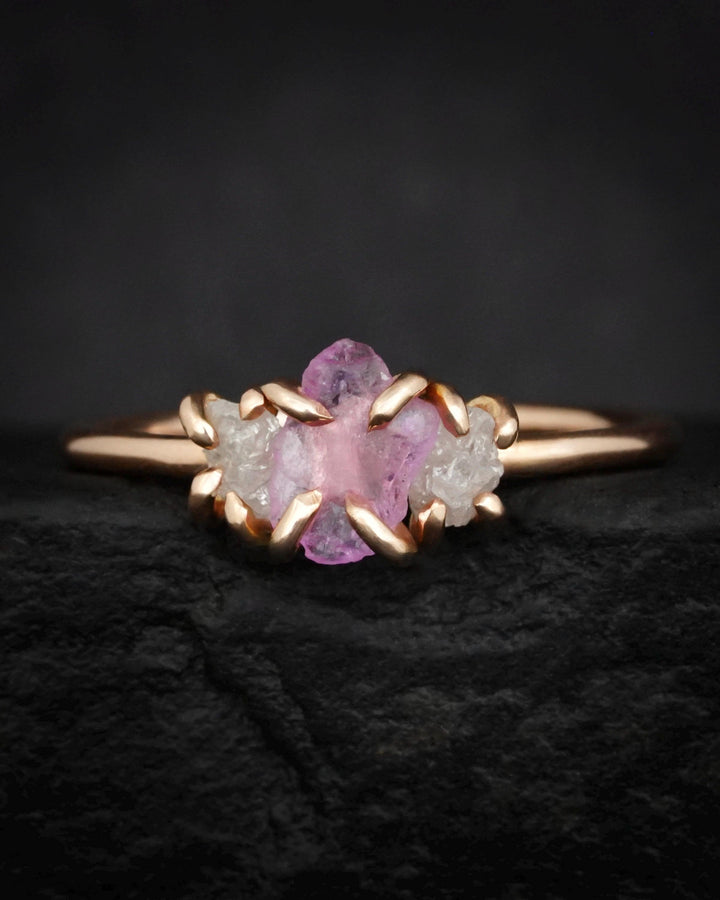 Raw Pink Sapphire And Diamond Ring