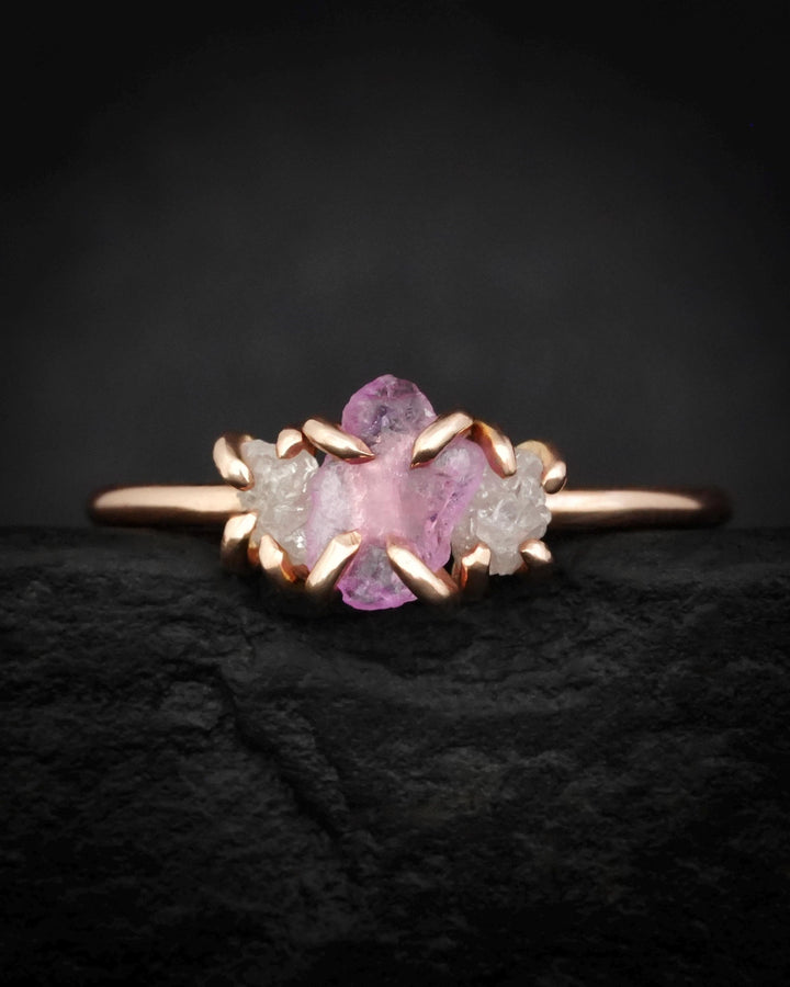 Raw Pink Sapphire And Diamond Ring