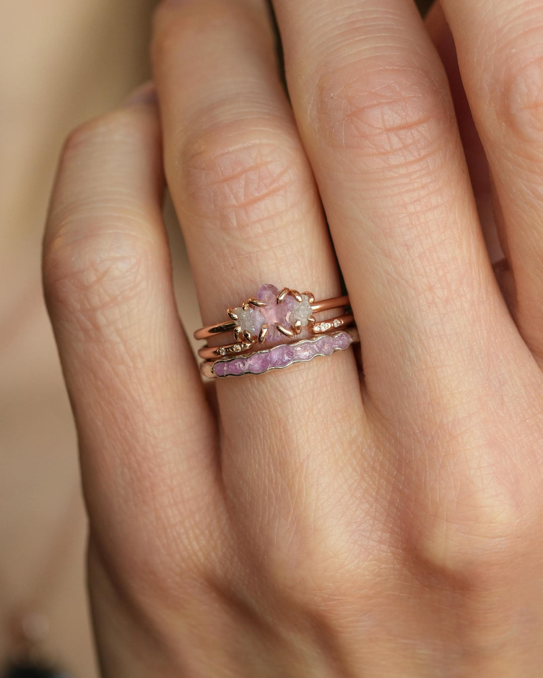Raw Pink Sapphire And Diamond Ring