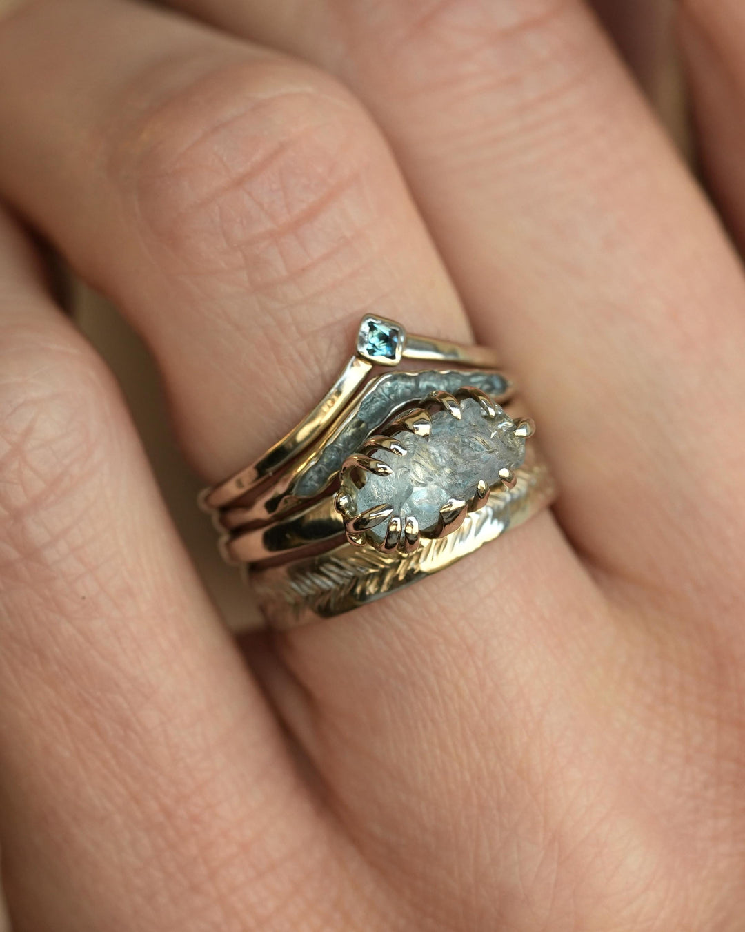 Raw Aquamarine Crystal Statement Ring