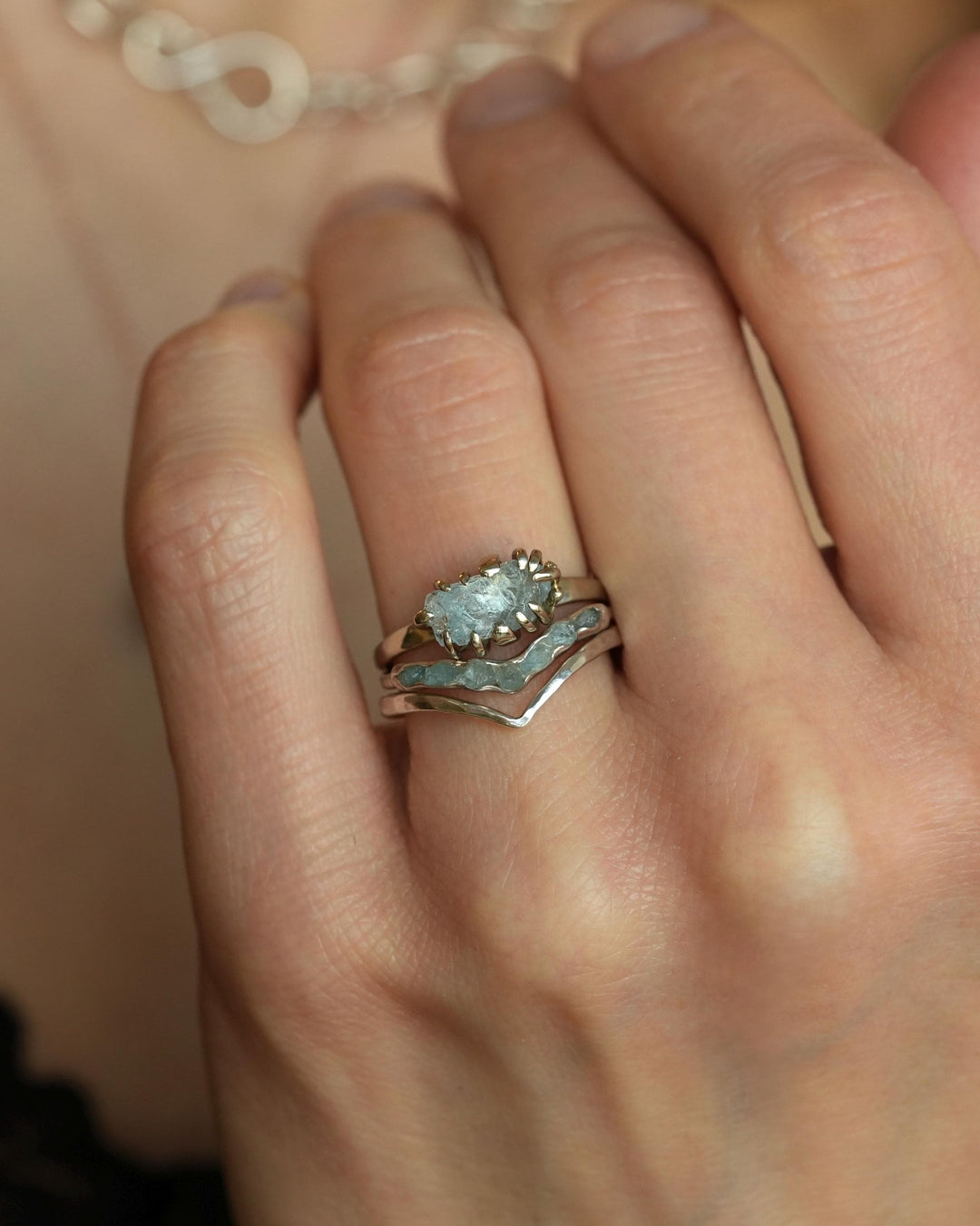 Raw Aquamarine Crystal Statement Ring