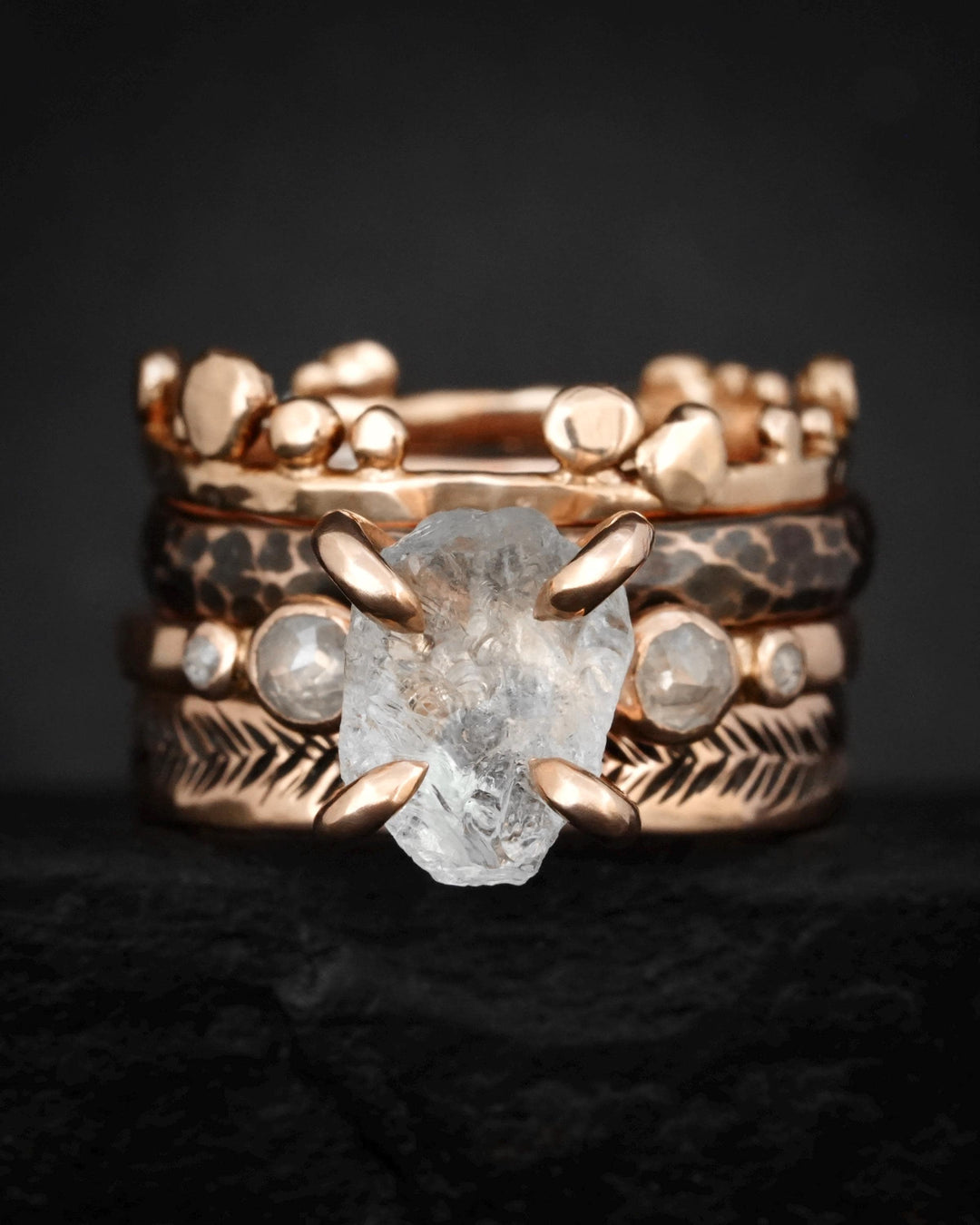 Raw Aquamarine and Diamond Ring