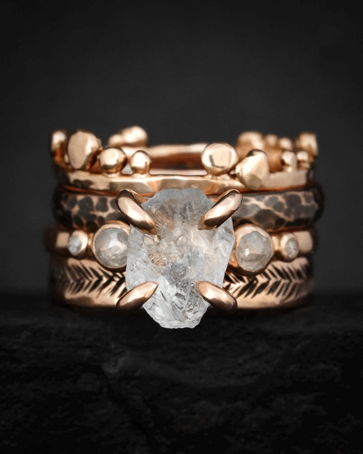 Raw Aquamarine and Diamond Ring