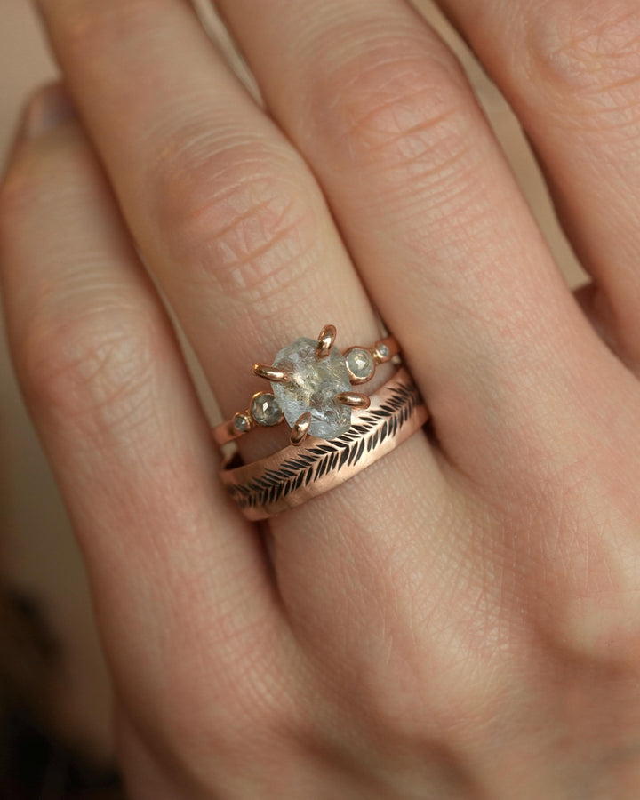 Raw Aquamarine and Diamond Ring
