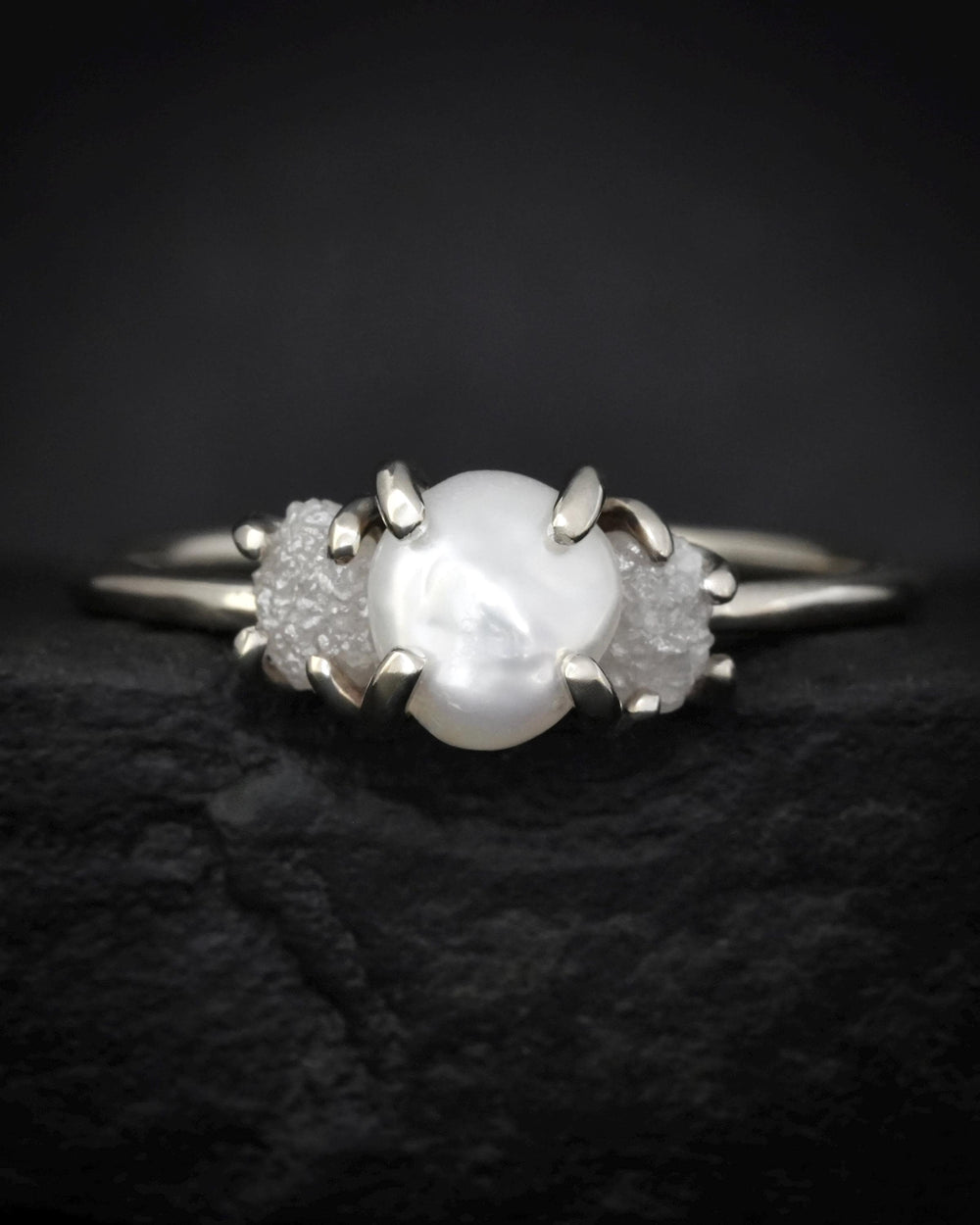 Freshwater Pearl and Raw Diamond Ring