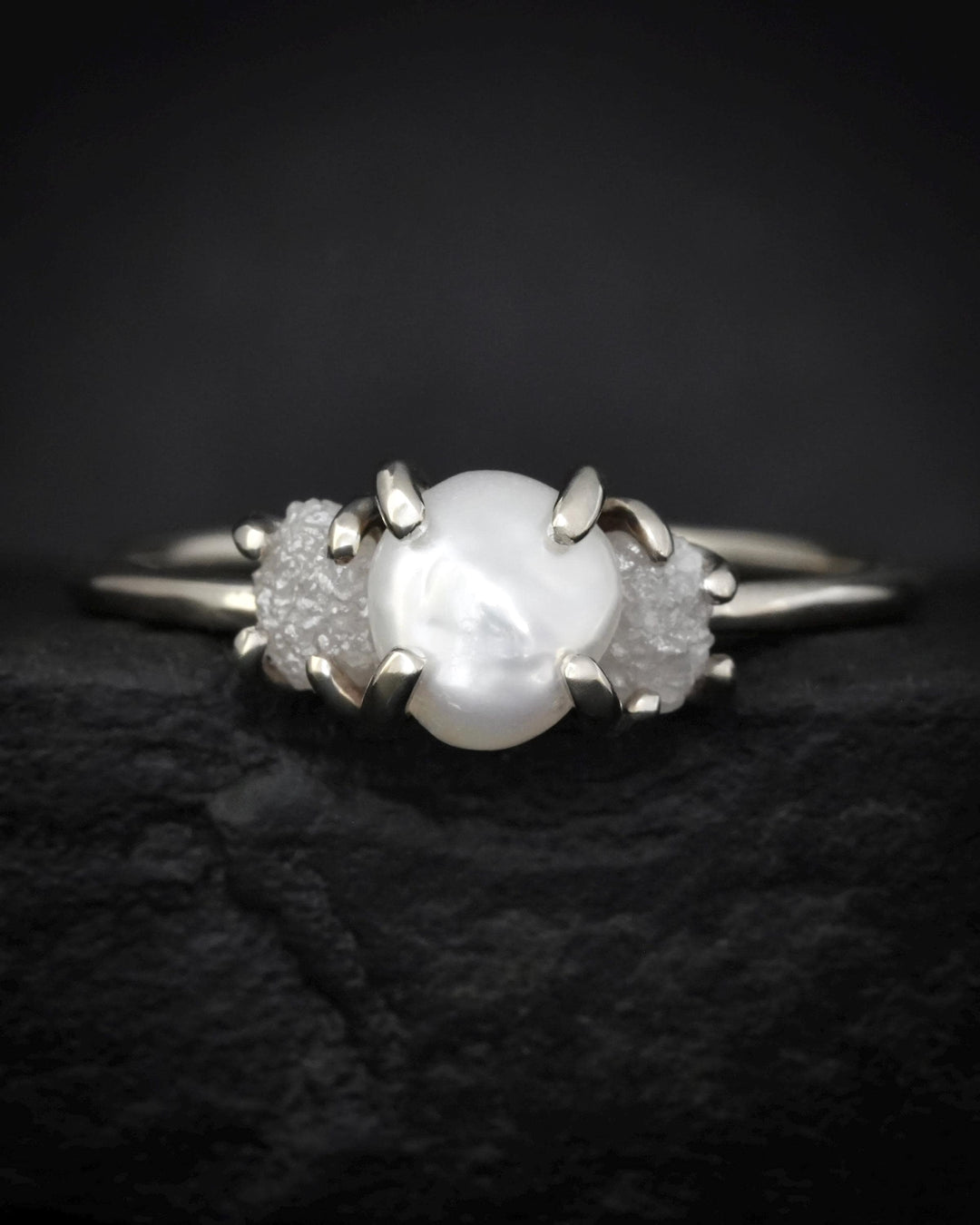 Freshwater Pearl and Raw Diamond Ring