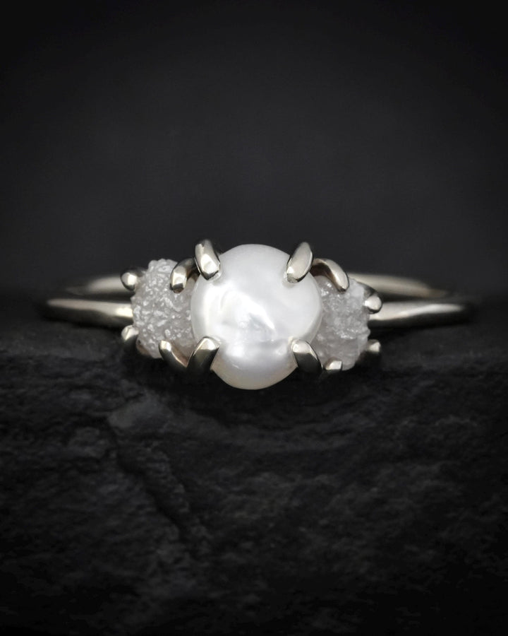 Freshwater Pearl and Raw Diamond Ring
