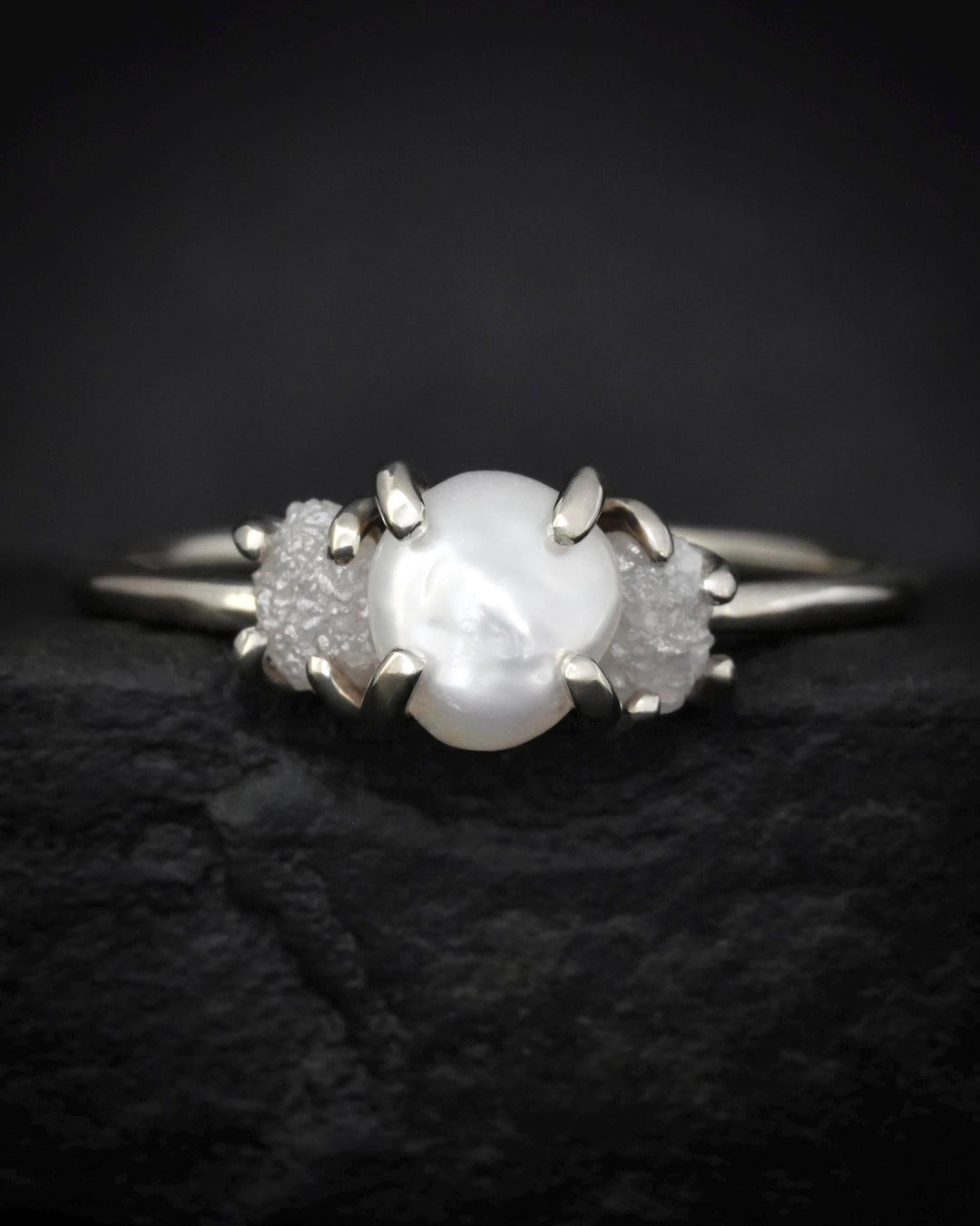 Freshwater Pearl and Raw Diamond Ring