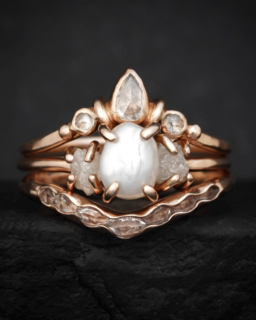 Freshwater Pearl and Raw Diamond Ring