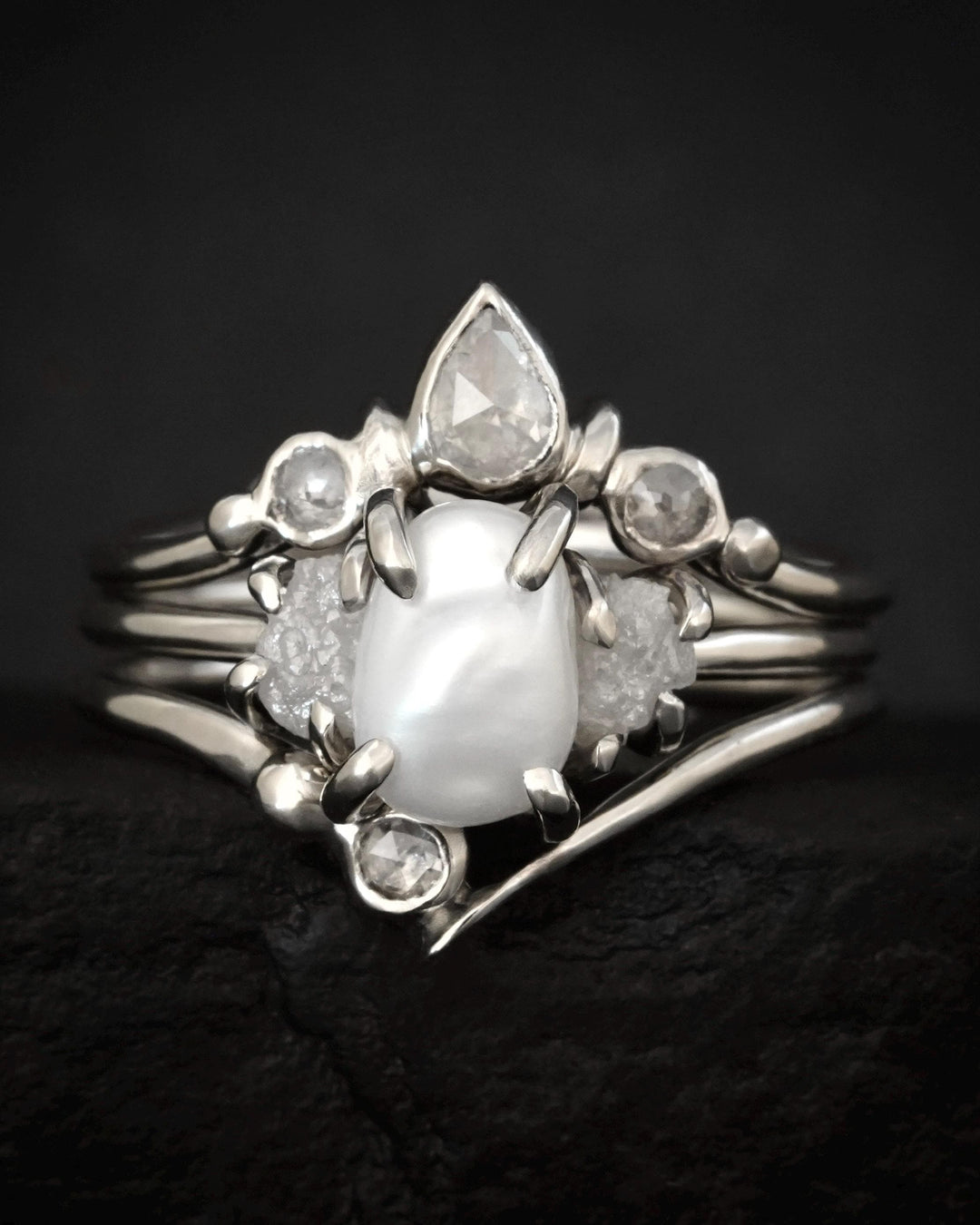 Freshwater Pearl and Raw Diamond Ring