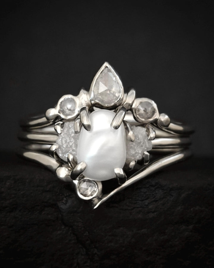 Freshwater Pearl and Raw Diamond Ring