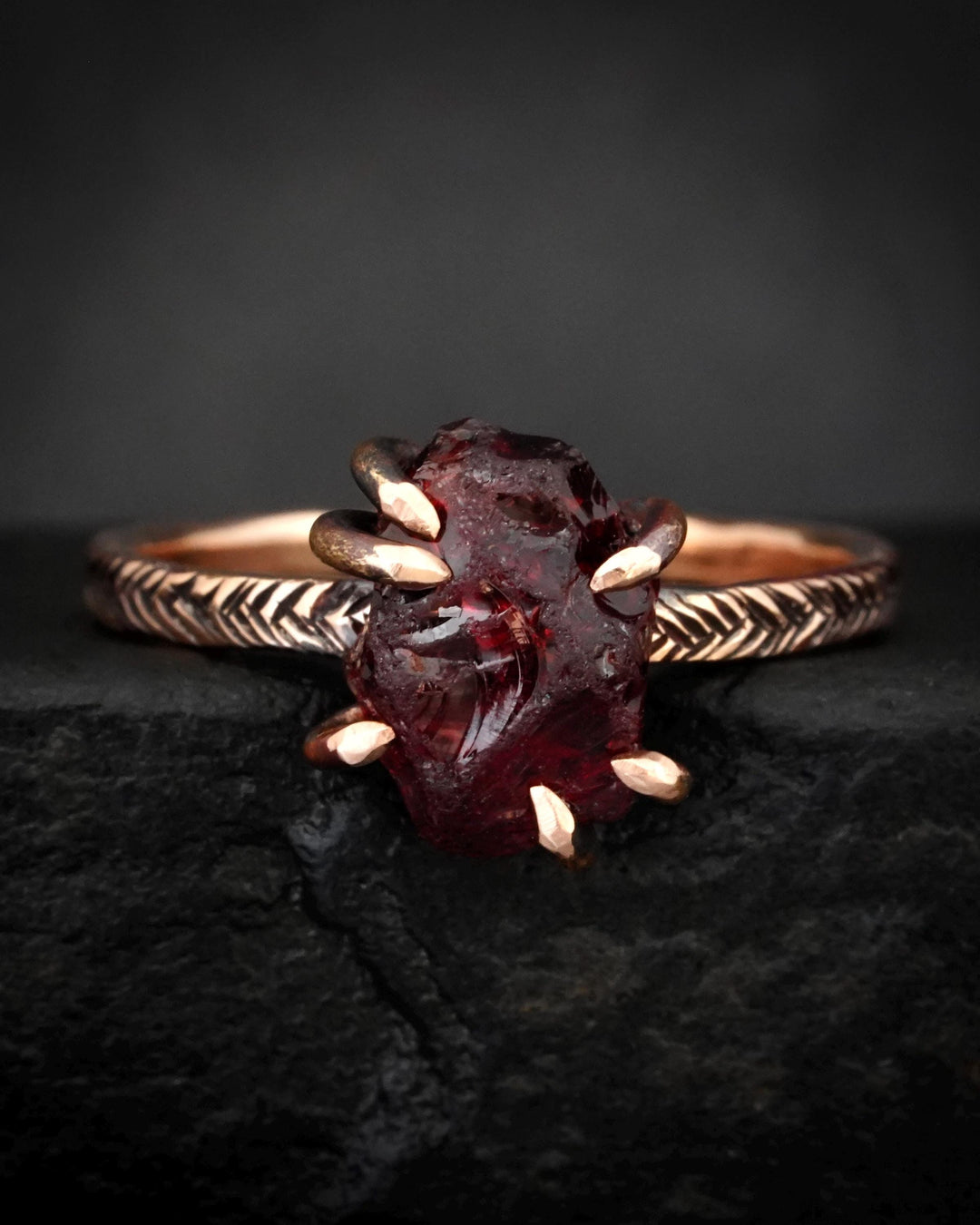 Raw Almandine Garnet Ring
