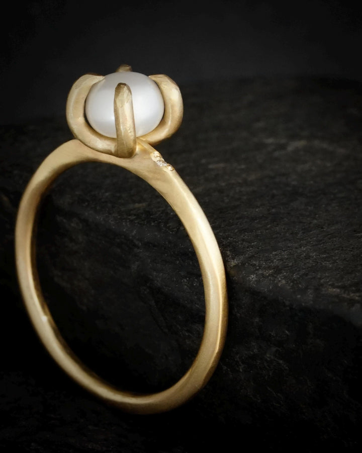 Delicate Matte Gold Pearl Ring
