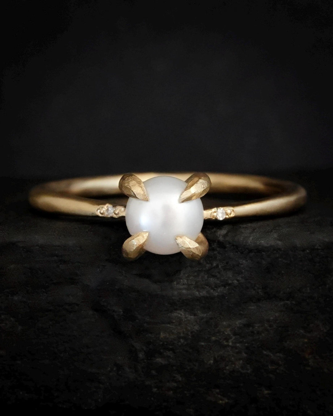 Delicate Matte Gold Pearl Ring
