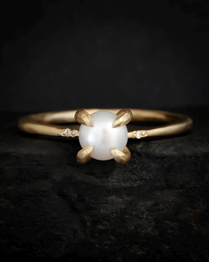 Delicate Matte Gold Pearl Ring