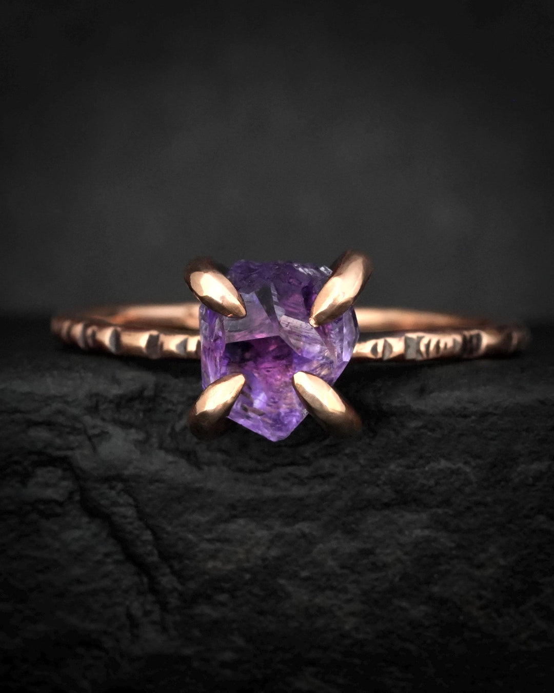 Raw Amethyst Crystal Engagement Ring