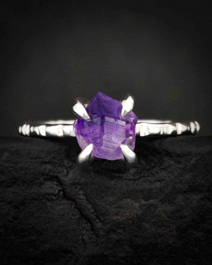 Raw Amethyst Crystal Engagement Ring